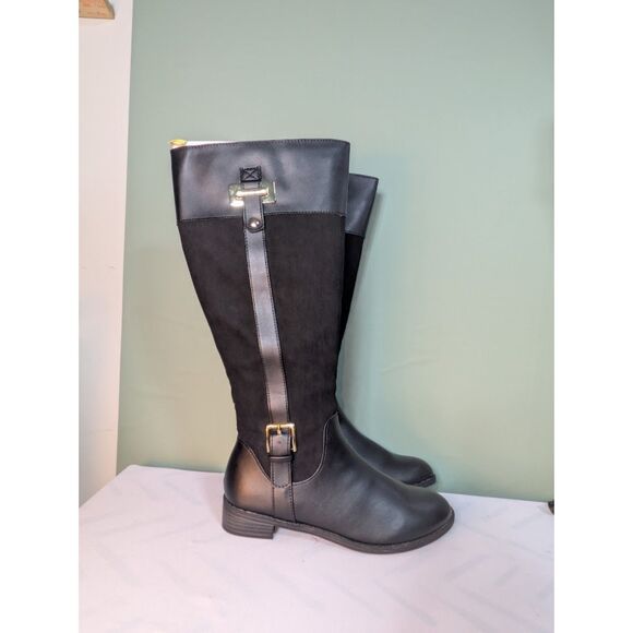 Karen Scott Deliee Riding Tall Boots Womens 5.5 M Black Microsuede Zip Shoes NWB - Picture 2 of 10
